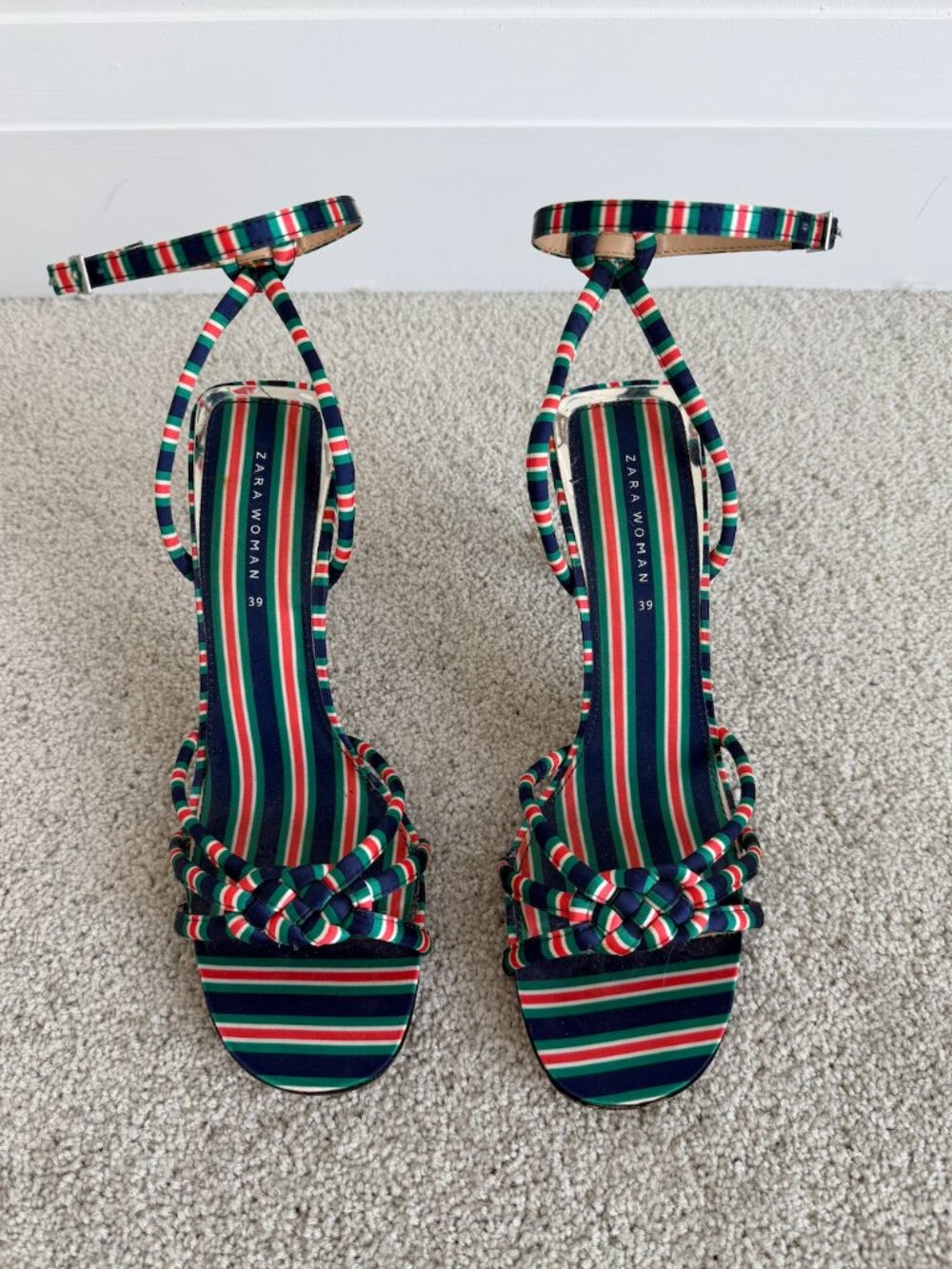 Zara Mutlicolour Striped High-Heeled Sandals Size 39